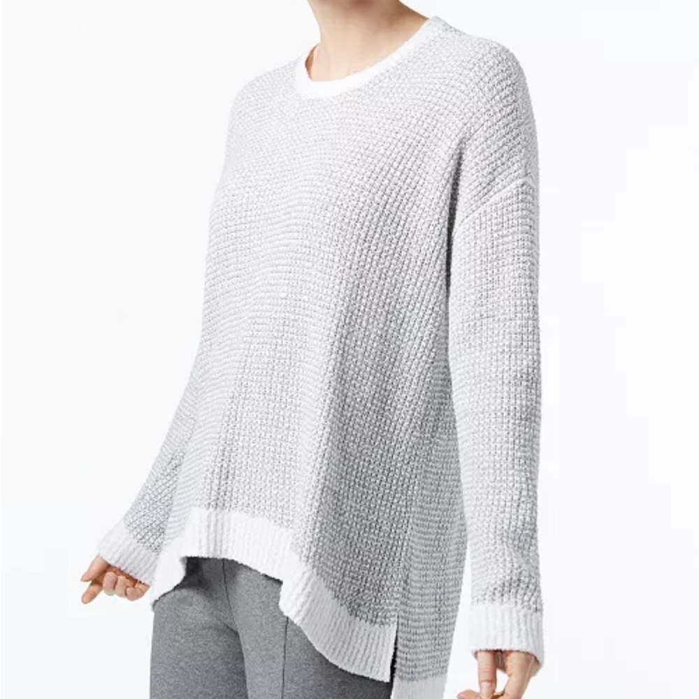 Eileen Fisher Organic Cotton Waffle Knit Tunic Sweater Gray Ombre Large